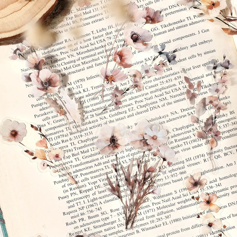 Vintage Floral PET Waterproof Scrapbook Stickers 30 Pack