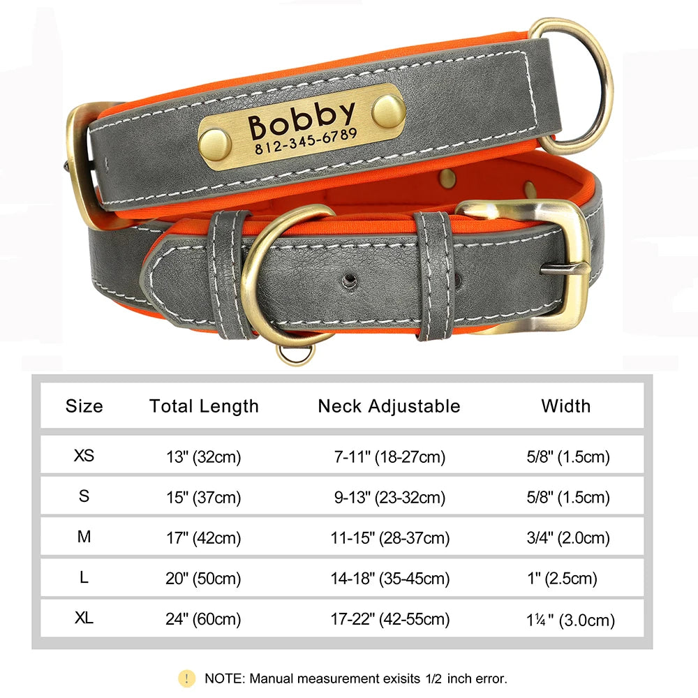 Personalized Leather Dog Collar with Engraved Nameplate