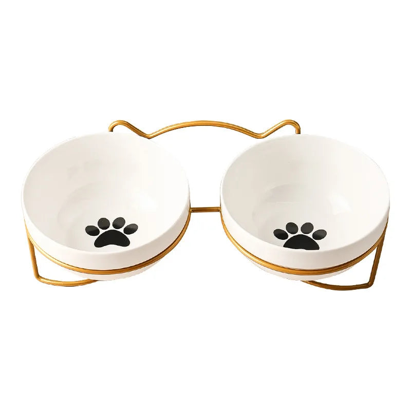 Ceramic Double Cat Bowl with Cervical Protection
