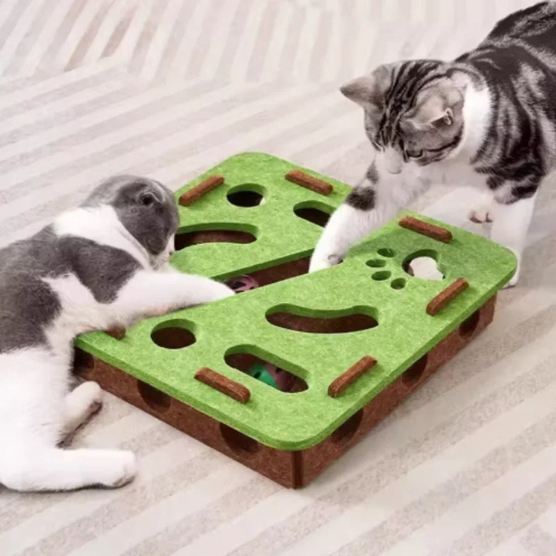 Interactive Felt Cat Puzzle Box With Bell Ball