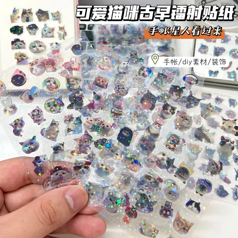 10 Piece Glitter Waterproof Cat Laser Memo Stickers for Scrapbooking