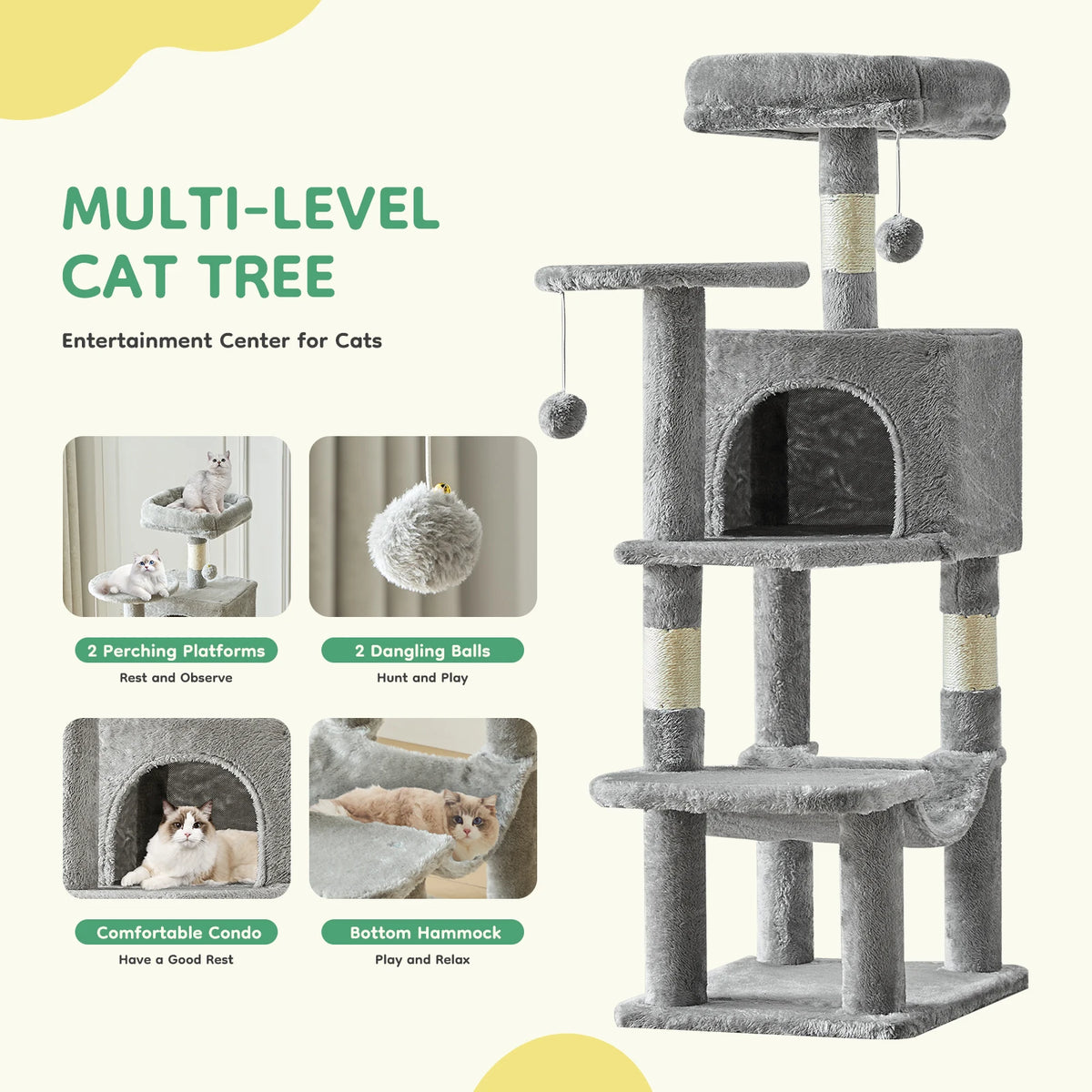 JHK Tall Multi-Cat Climbing Tower and Sisal Scratching Post