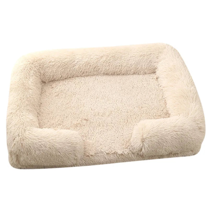 Plush Winter Thickened Square Dog Bed with Removable Pad