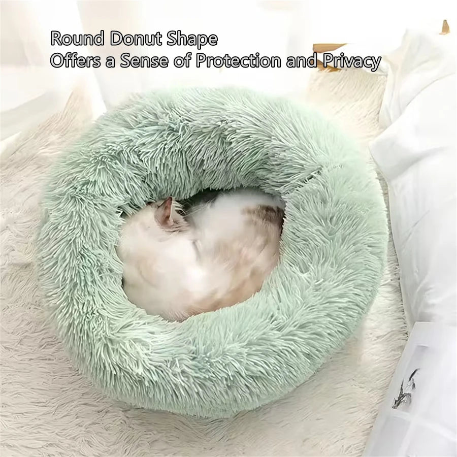 Plush Round Calming Pet Bed for Cats and Small Dogs