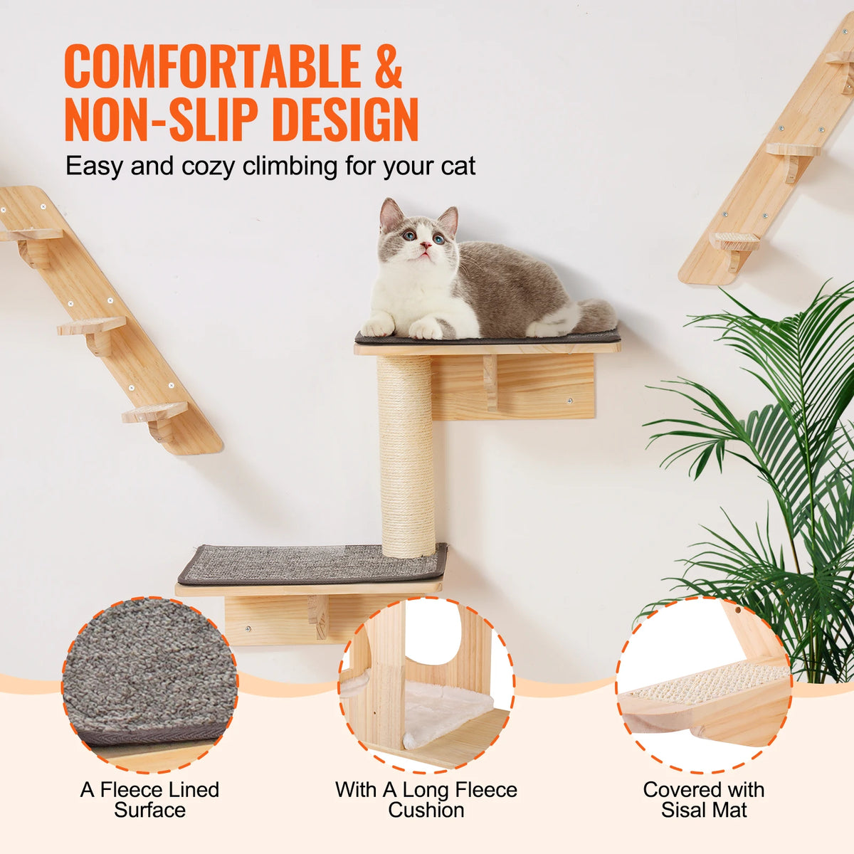 SucceBuy Wall Mounted Cat Shelves and Hammock Tree Furniture