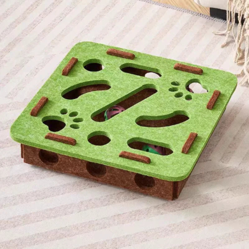 Interactive Felt Cat Puzzle Box With Bell Ball