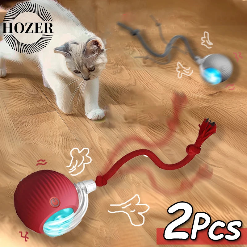 2 Pack Smart Interactive Rolling Cat Ball Toys with Faux Tails