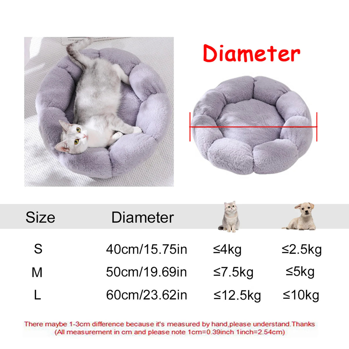 Plush Round Winter Warm Pet Bed in Six Sizes