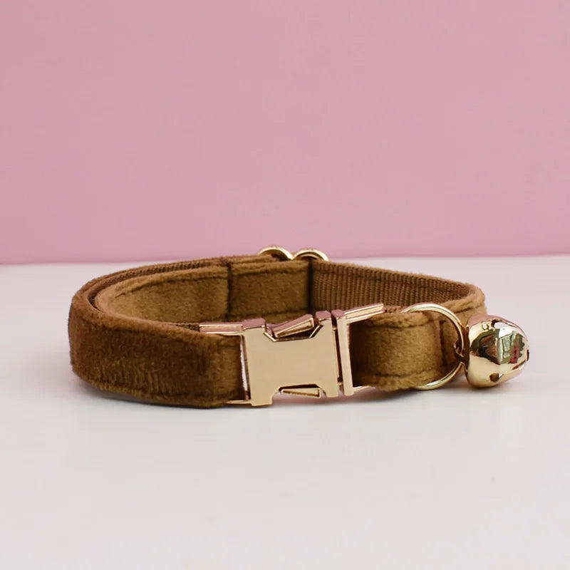 Personalized Velvet Cat Collar with Bow Tie and Name Plate