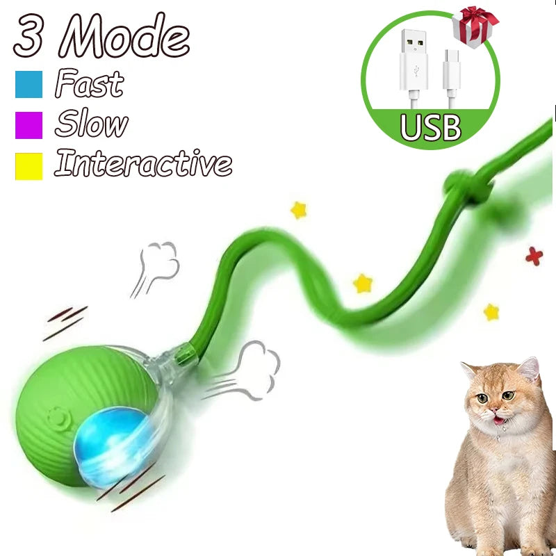 2 Pack Smart Interactive Rolling Cat Ball Toys with Faux Tails