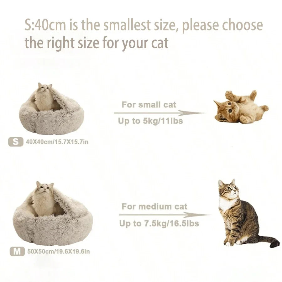 2-in-1 Round Plush Covered Pet Bed and Cave Nest