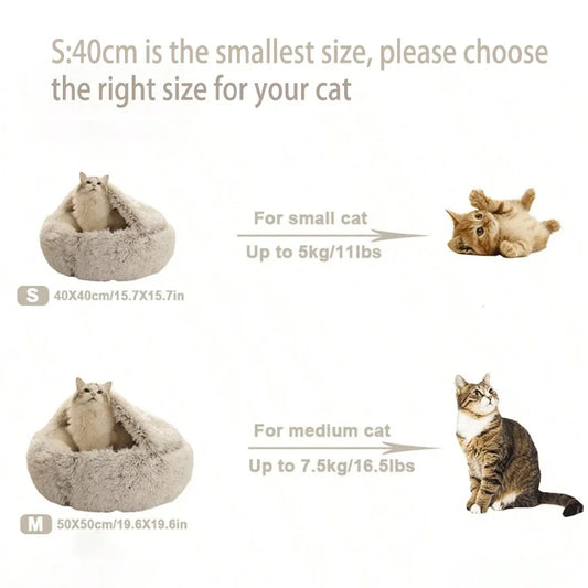 2-in-1 Round Plush Covered Pet Bed and Cave Nest