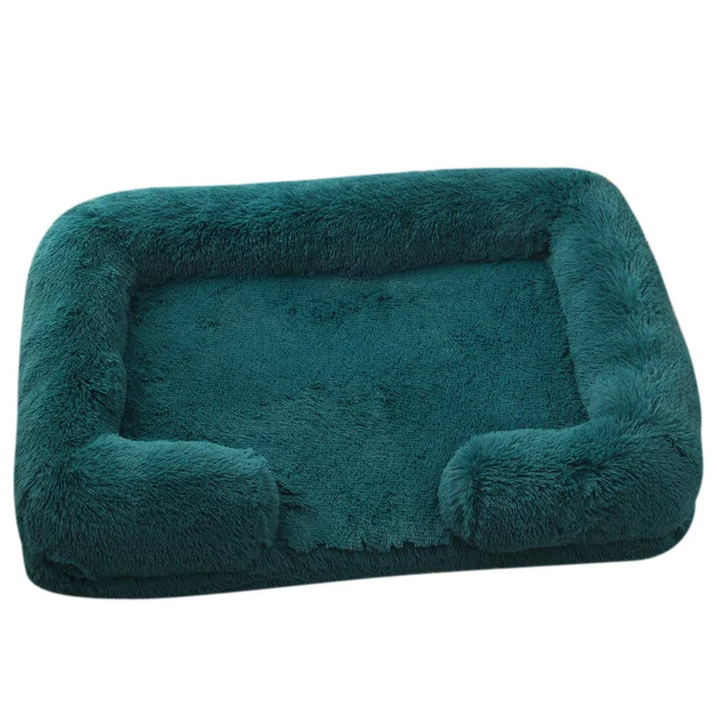 Plush Winter Thickened Square Dog Bed with Removable Pad