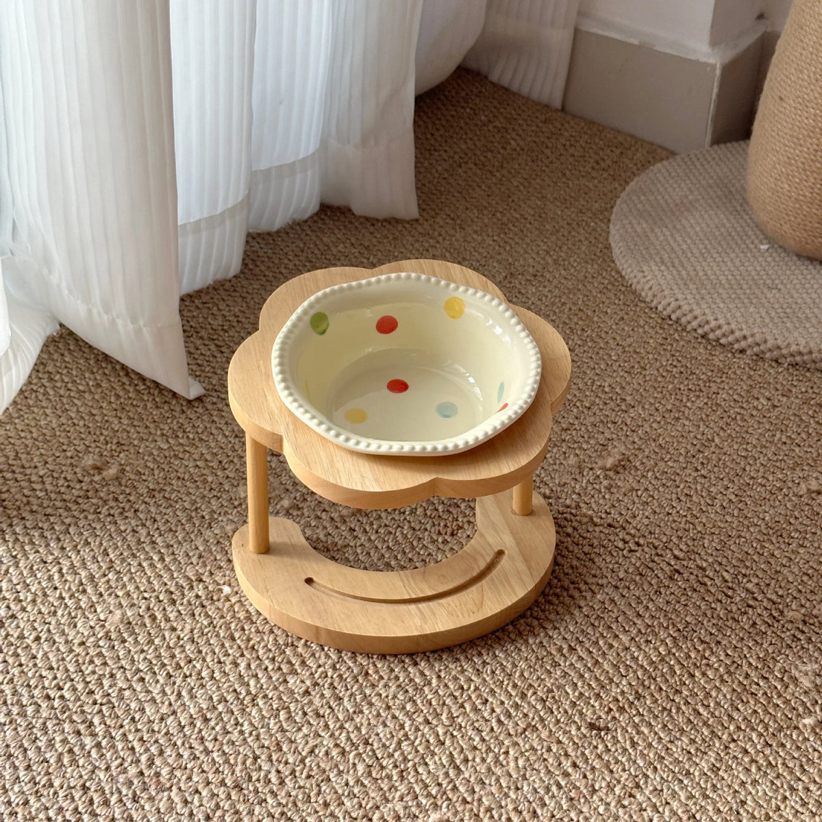 Elevated Wooden Frame Ceramic Pet Bowl