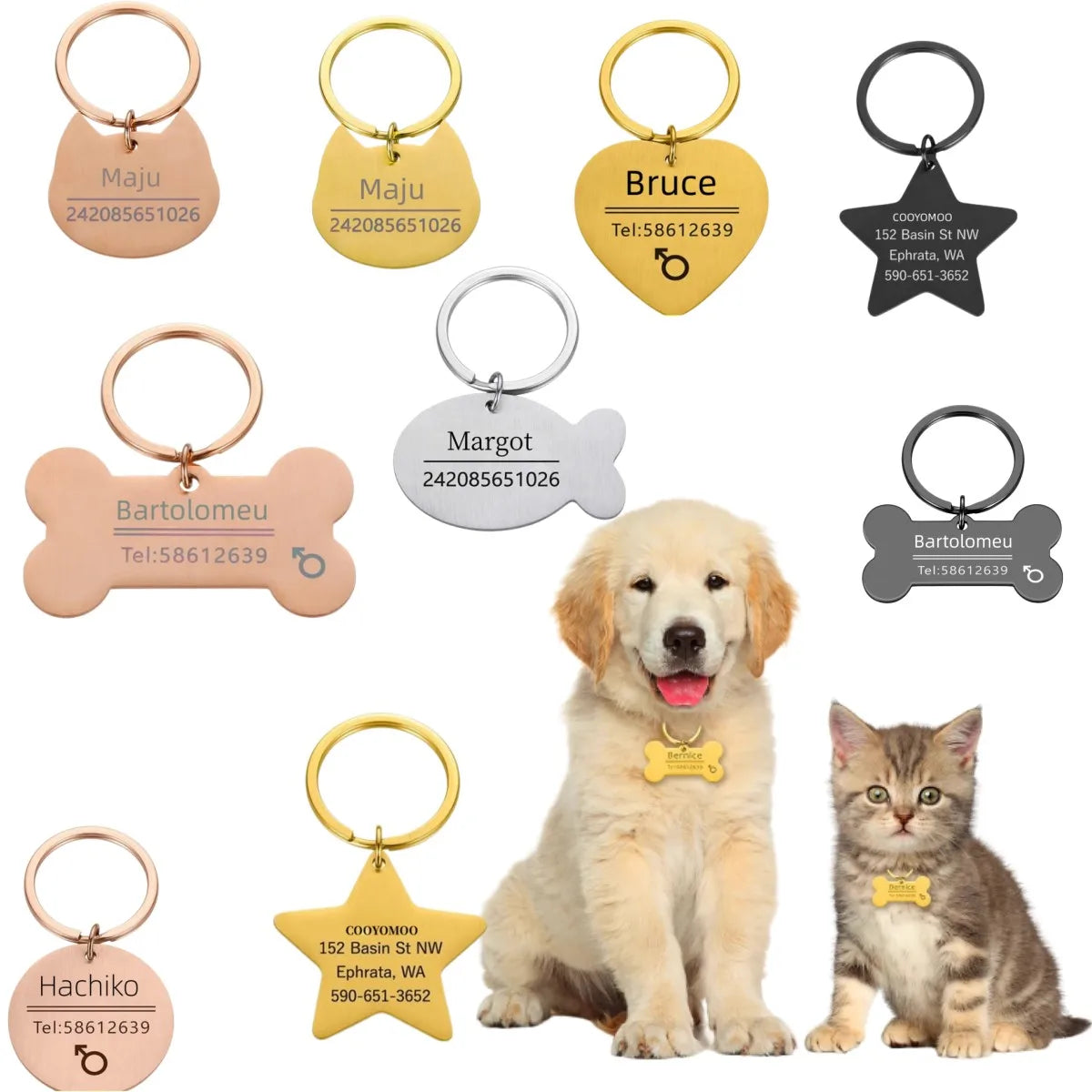 Personalized Engraved Pet ID Tag Bone Shape
