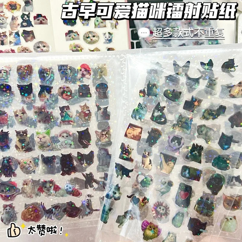 10 Piece Glitter Waterproof Cat Laser Memo Stickers for Scrapbooking