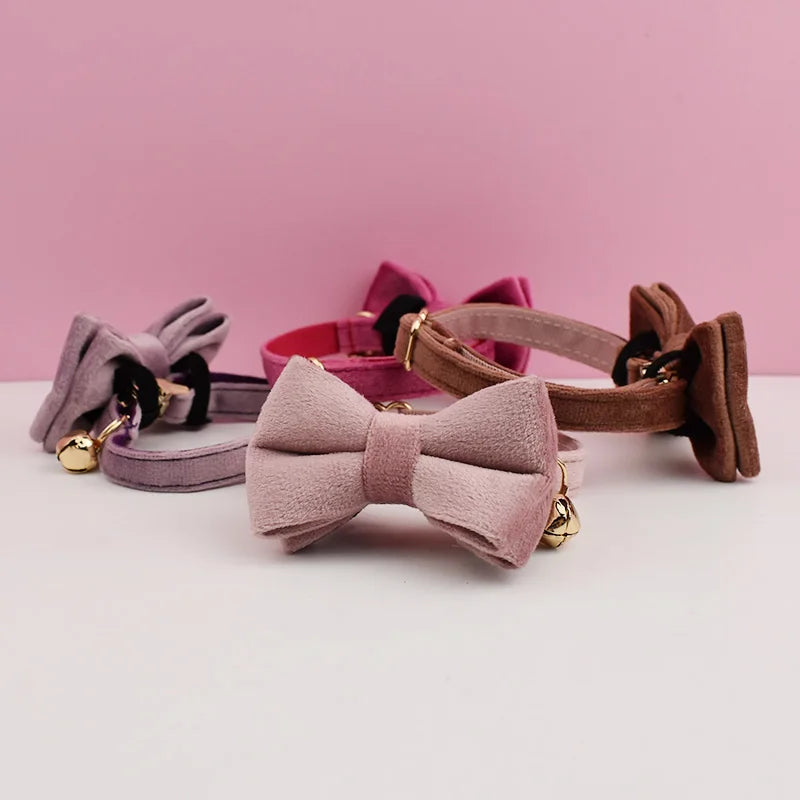 Personalized Velvet Cat Collar with Bow Tie and Name Plate