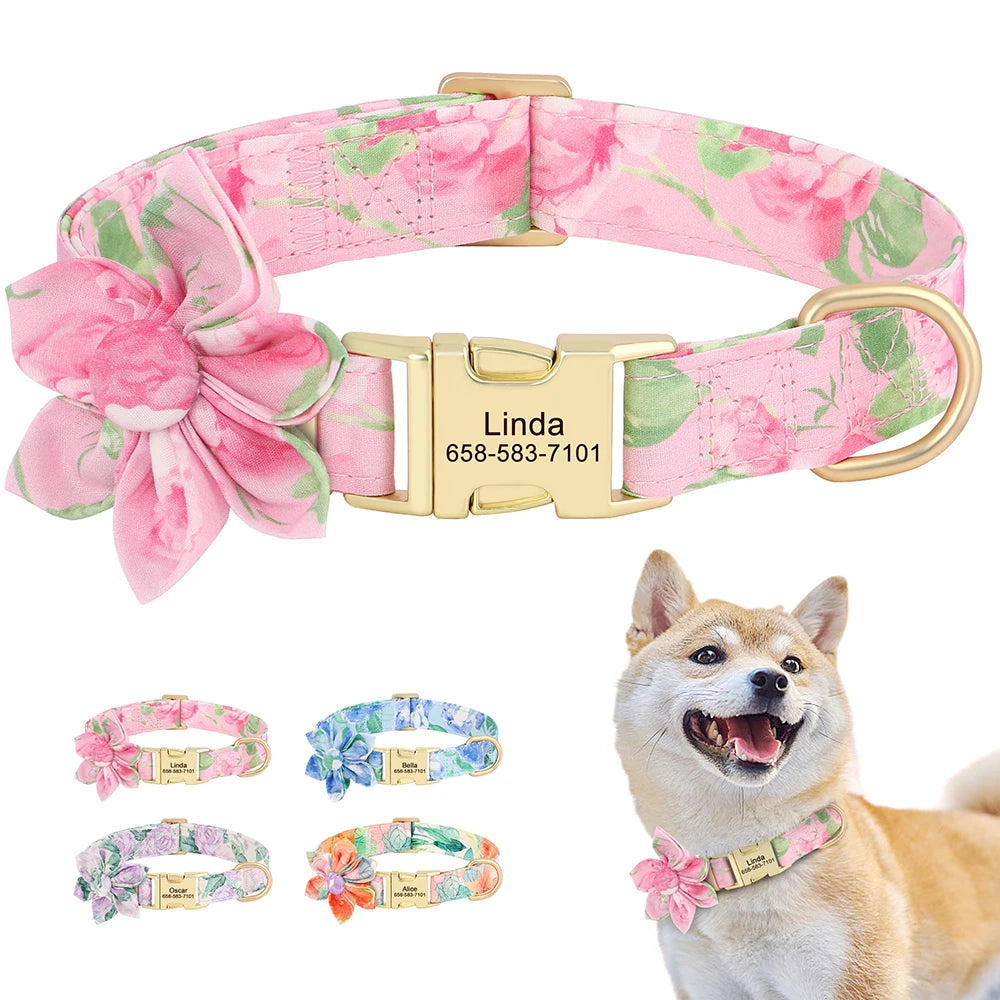 Custom Nylon Dog Collar Cute Print Dog Collars Free Engraved Pet ID Collars Necklace For Small Medium Large Dogs Pug Adjustable