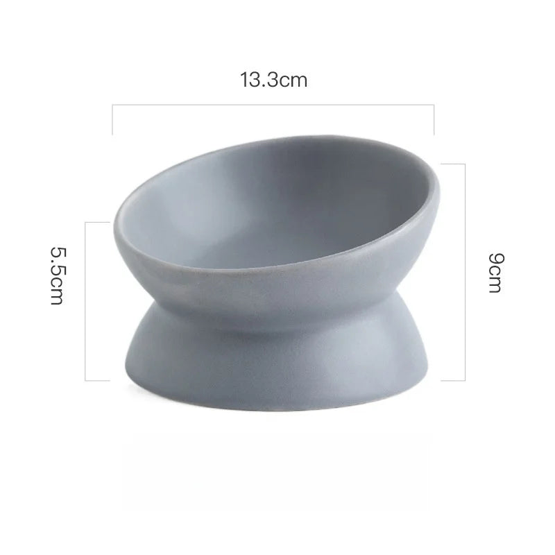 Tilted Elevated Ceramic Cat and Small Dog Bowl Stand