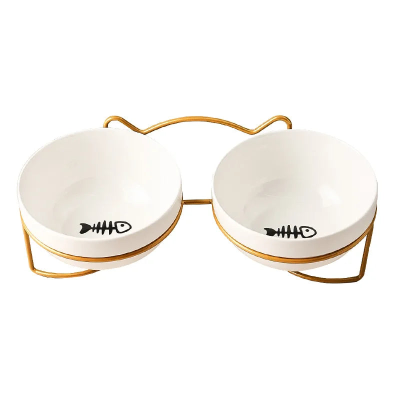 Ceramic Double Cat Bowl with Cervical Protection