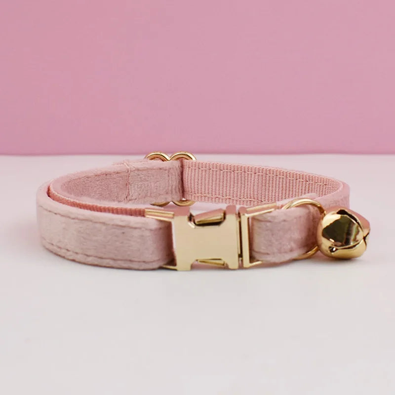 Personalized Velvet Cat Collar with Bow Tie and Name Plate