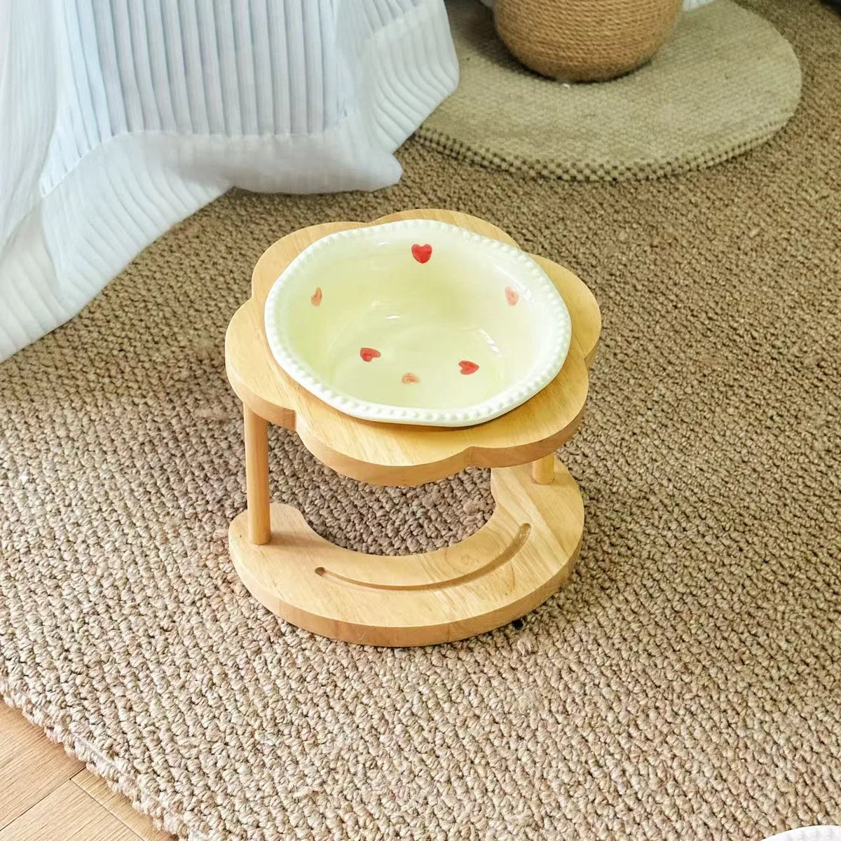 Elevated Wooden Frame Ceramic Pet Bowl