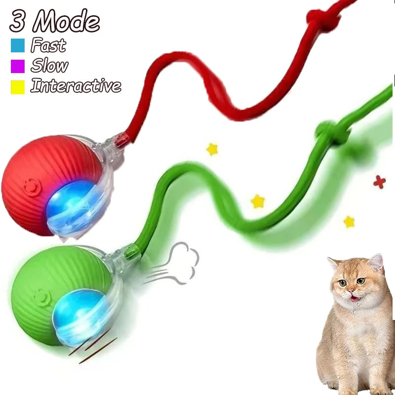 2 Pack Smart Interactive Rolling Cat Ball Toys with Faux Tails