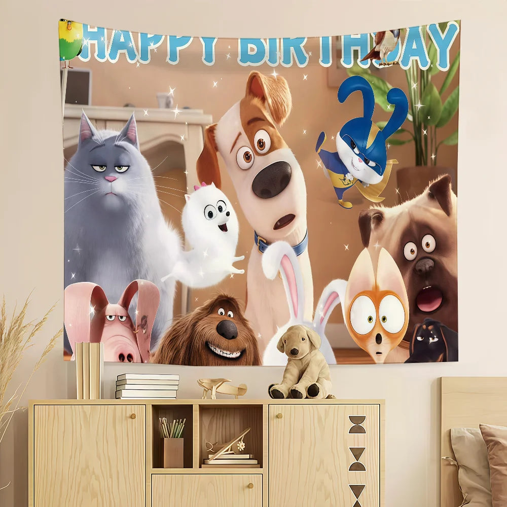 Cartoon T-THE S-SECRET L-LIFE OF P-PETS flag Suitable For Dormitory Room Outdoor Gift Party Decoration Picnic Camping