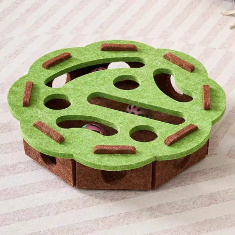 Interactive Felt Cat Puzzle Box With Bell Ball