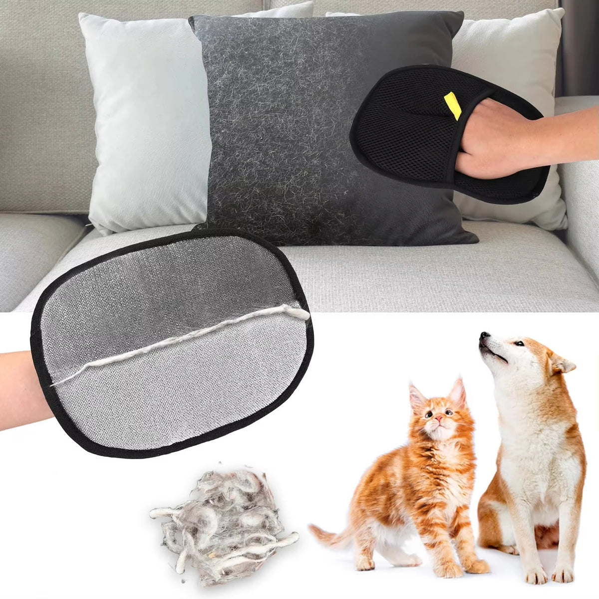 Double-Sided Pet Hair Removal Grooming Gloves