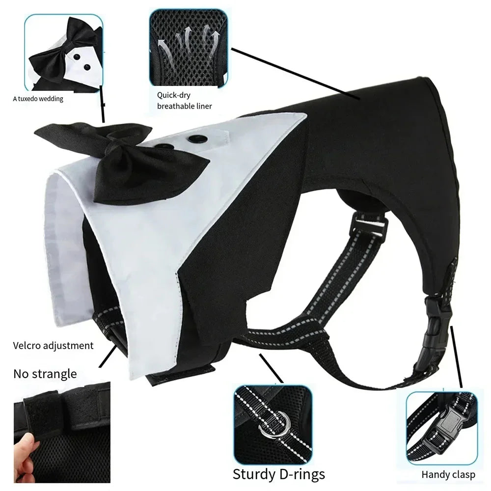 Adjustable Dog Tuxedo Harness with Bow Tie