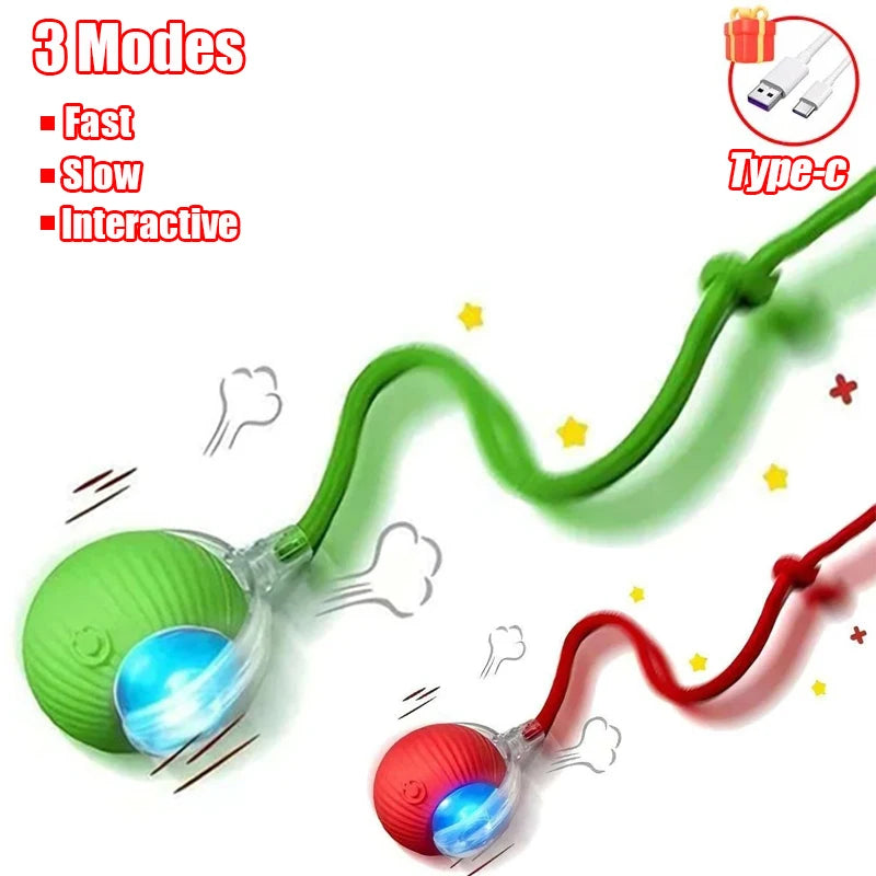 Rechargeable Interactive Rolling Cat Toy with Faux Tail