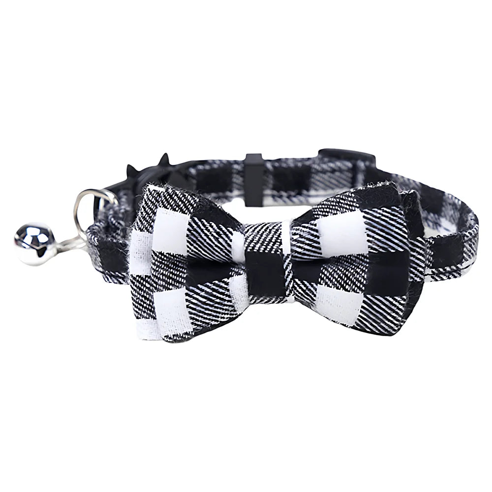 Adjustable Plaid Cat Collar with Bow Tie and Bell