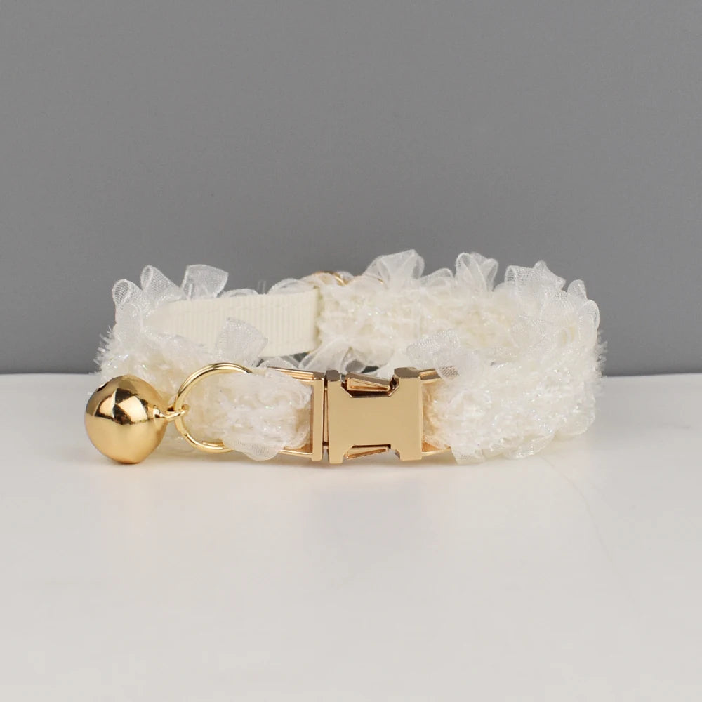 Personalized Lace Cat Collar with Bell and Safety Buckle