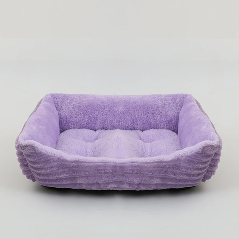 Plush Square Calming Pet Bed for Small and Medium Dogs