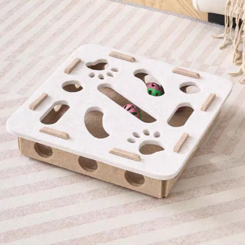 Interactive Felt Cat Puzzle Box With Bell Ball