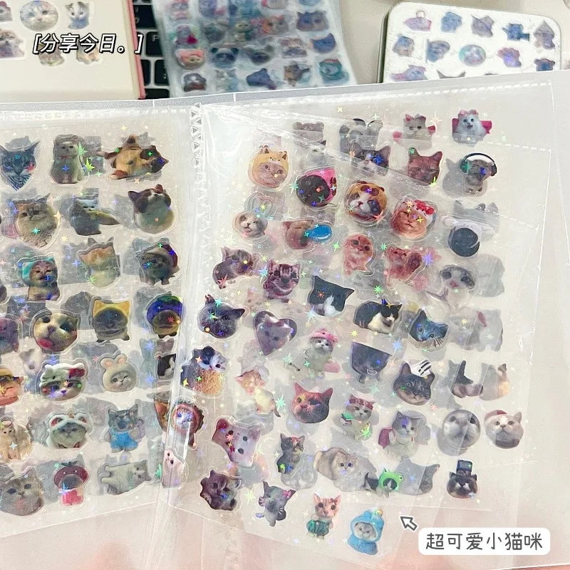 10 Piece Glitter Waterproof Cat Laser Memo Stickers for Scrapbooking