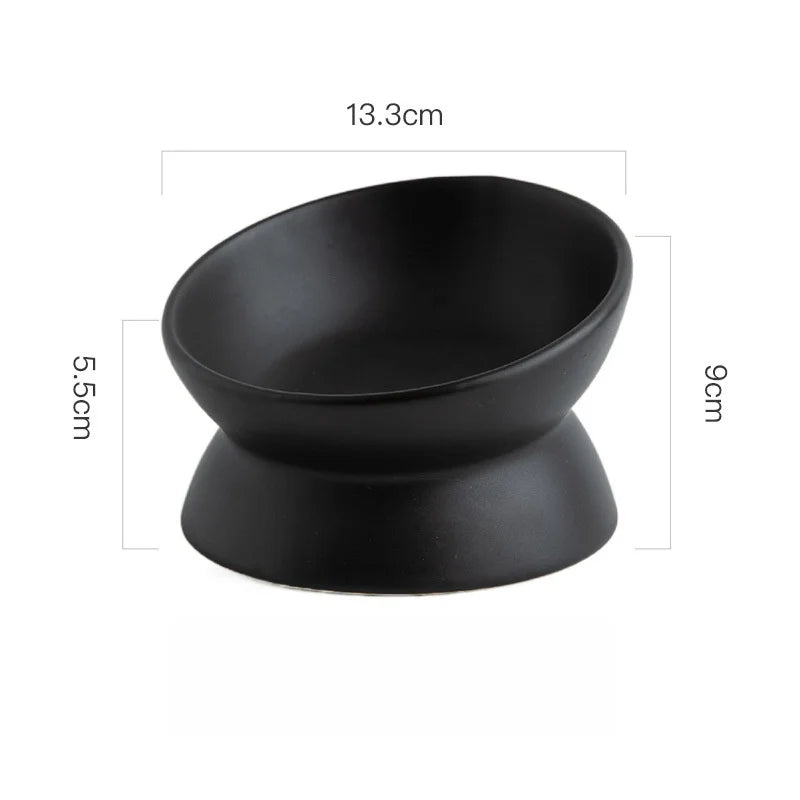 Tilted Elevated Ceramic Cat and Small Dog Bowl Stand