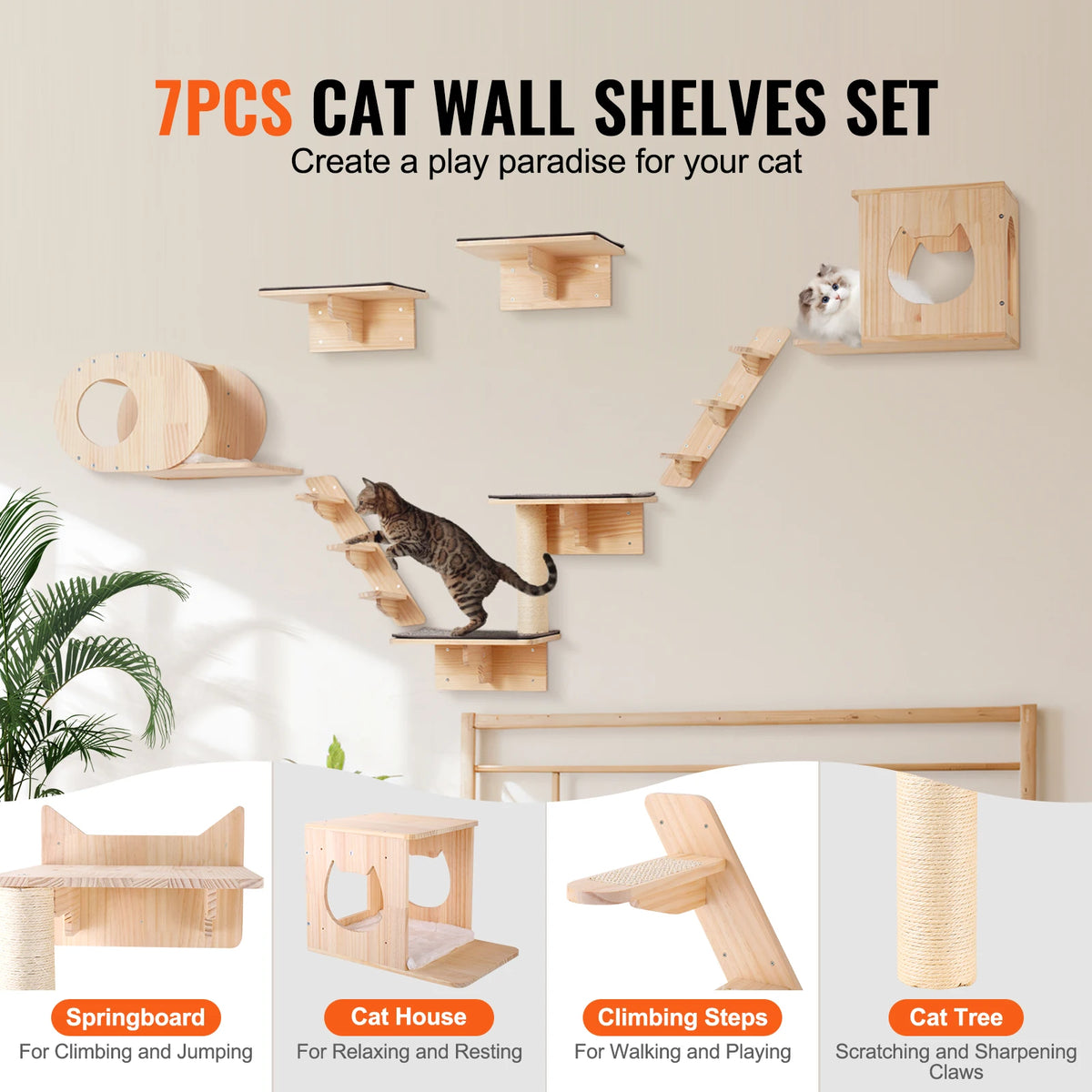 SucceBuy Wall Mounted Cat Shelves and Hammock Tree Furniture