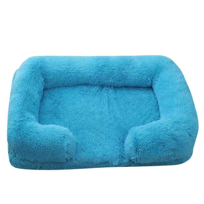 Plush Winter Thickened Square Dog Bed with Removable Pad