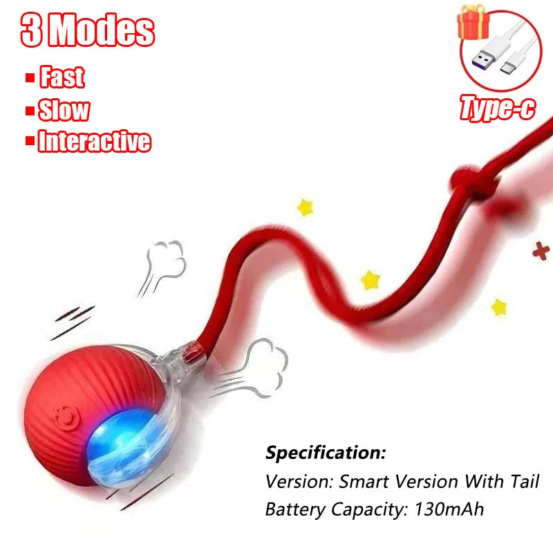 Rechargeable Interactive Rolling Cat Toy with Faux Tail