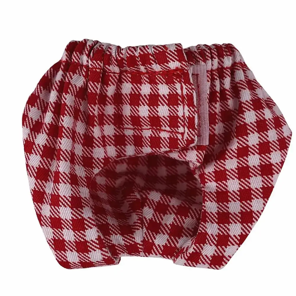 Red and white checkered absorbent squirrel diaper with elastic waistband for small pet potty training and leak proof use