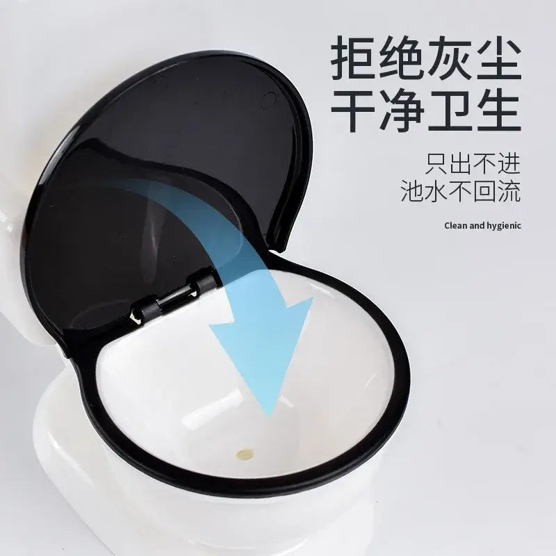Black and white automatic gravity pet water dispenser with sleek sealed lid design to prevent water backflow