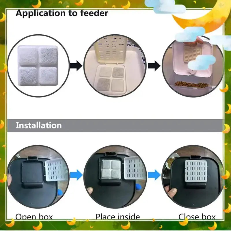 White square-shaped pet feeder filter inserts with textured grid pattern for bq-12pcs pet food desiccant bag