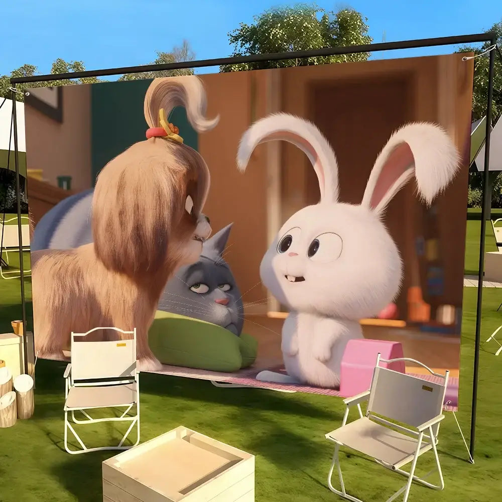 White fluffy animated rabbit character with long ears on cartoon t the secret life of pets flag for dorm or outdoor use