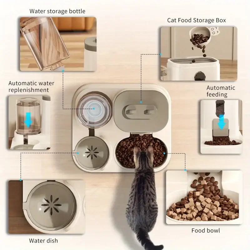 Automatic Cat Feeder and Water Fountain Bowl