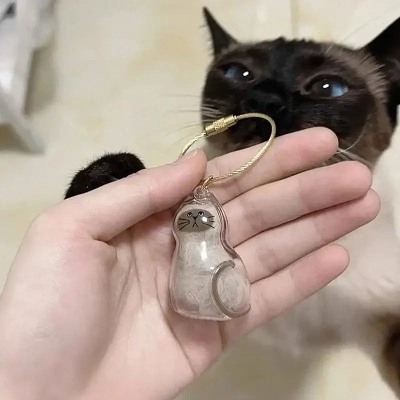 Cat Fur Memorial Keyring Capsule Keepsake