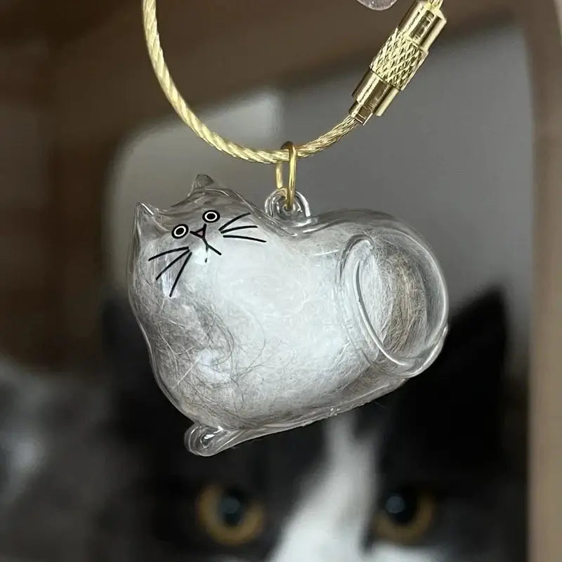 Cat Fur Memorial Keyring Capsule Keepsake