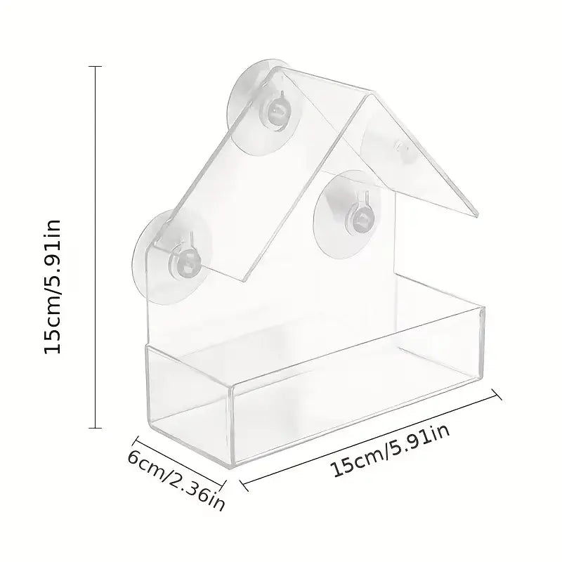 Clear window acrylic hanging bird feeder made of clear acrylic with three suction cups for easy window mounting