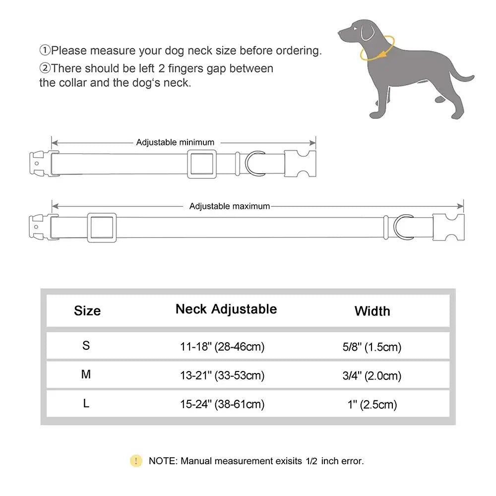Custom Nylon Dog Collar Cute Print Dog Collars Free Engraved Pet ID Collars Necklace For Small Medium Large Dogs Pug Adjustable